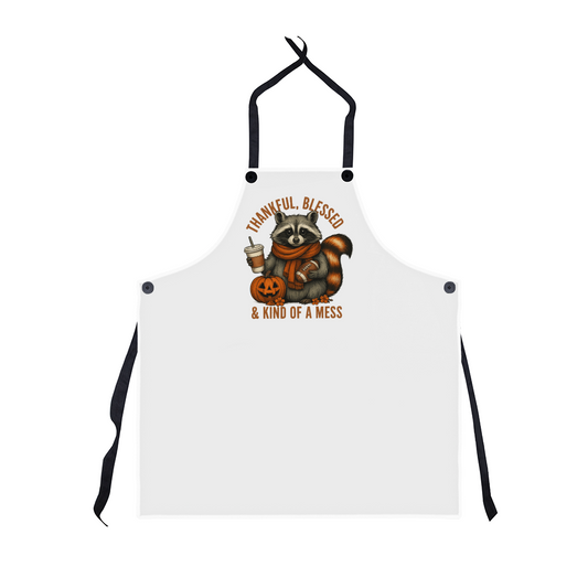 Thankful Blessed & Kind of a Mess Raccoon Apron | Funny Fall Kitchen Gift | Pumpkin Spice Baking Apron for Women, Men, or Grandma | Thanksgiving Cooking Gift