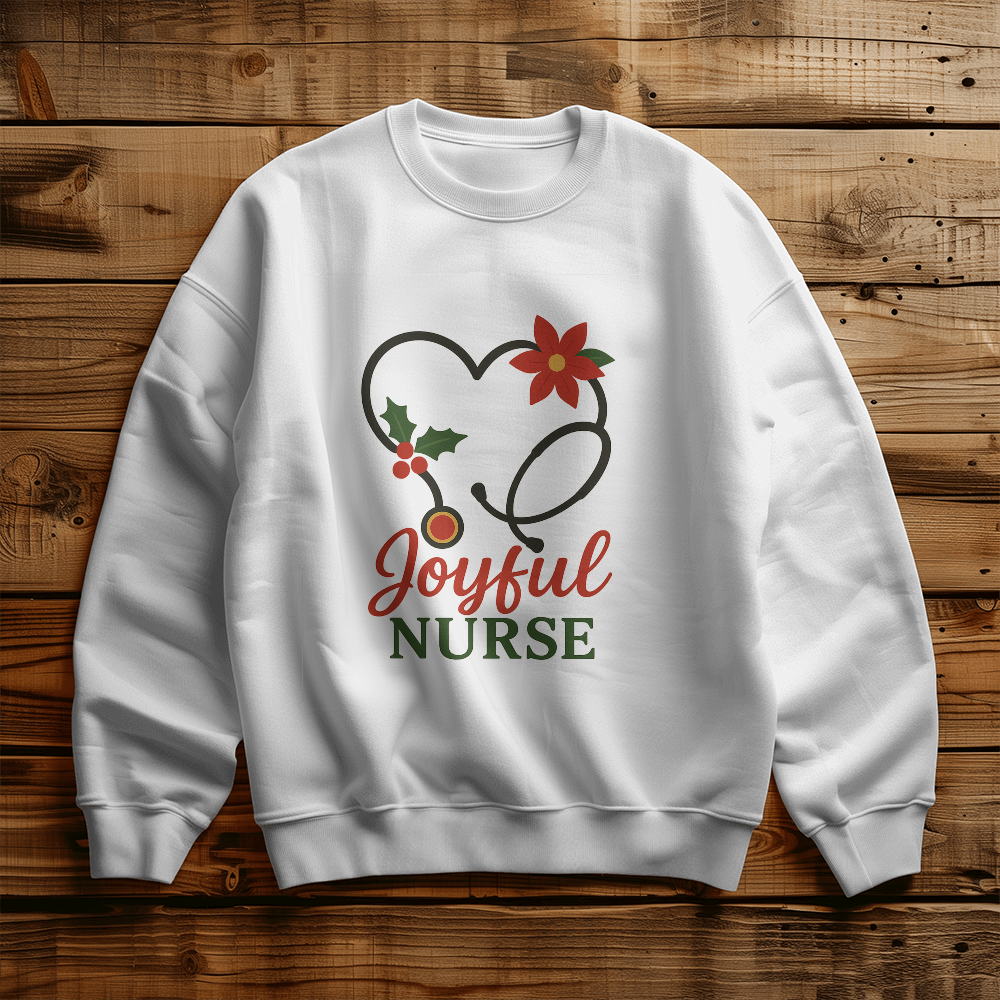 Joyful Nurse Christmas Sweatshirt – Festive Holiday Stethoscope Heart Crewneck | Nurse Christmas Gift, Cozy Medical Apparel