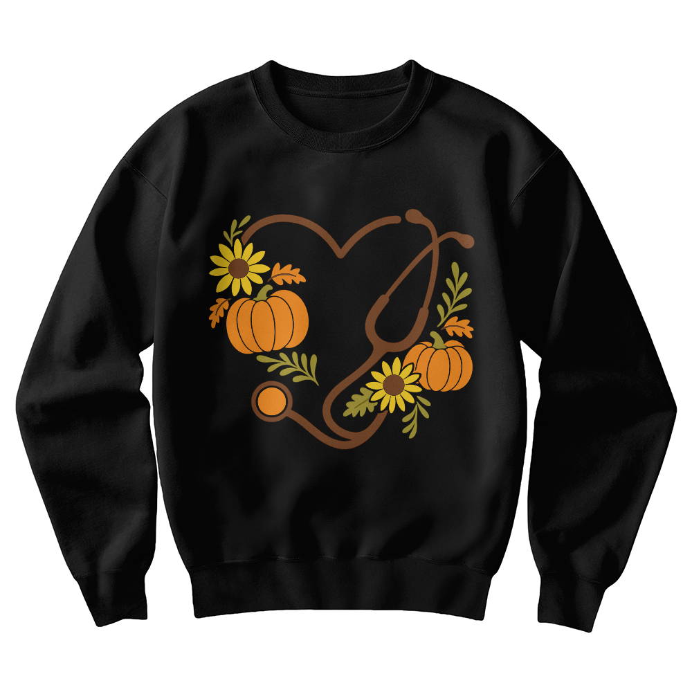 Fall Nurse Sweatshirt – Pumpkin & Sunflower Stethoscope Heart | Cozy Autumn Medical Crewneck, Healthcare Worker Gift