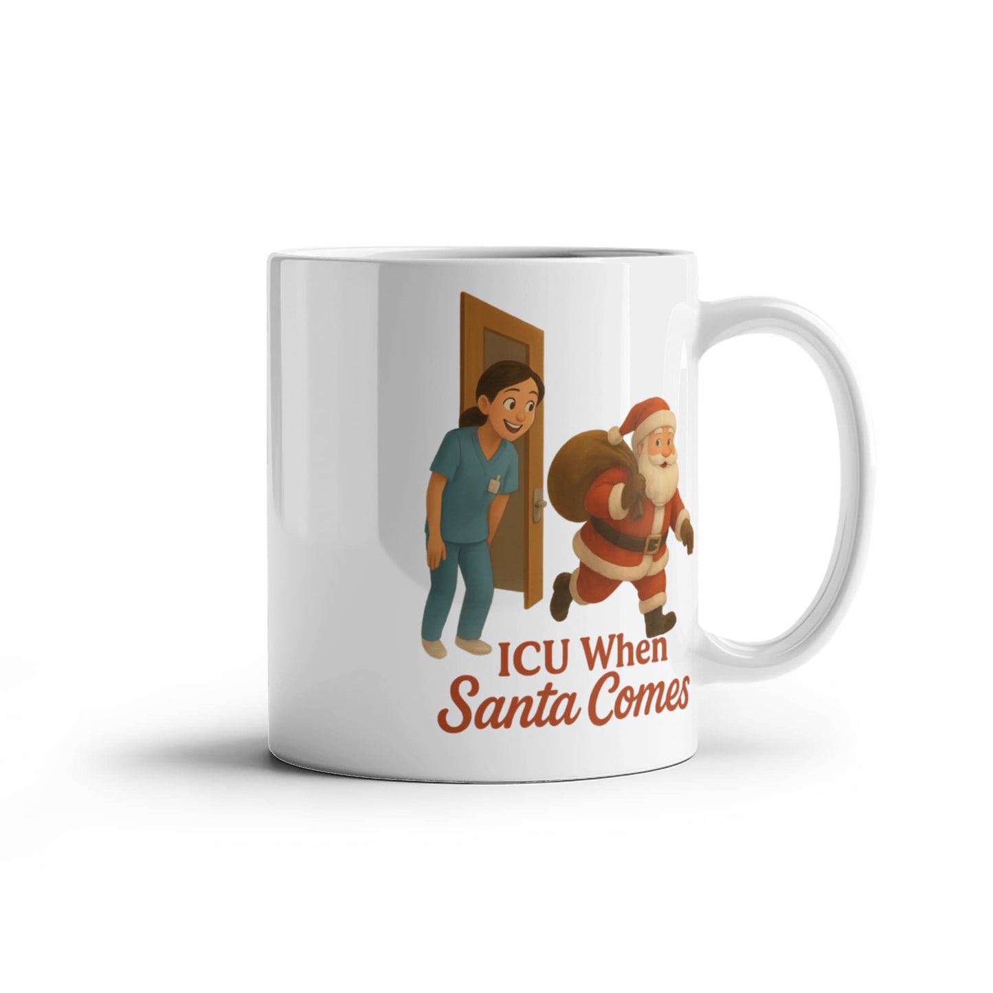 ICU When Santa Comes – Funny CNA Nurse Christmas Coffee Mug | Holiday Santa Hospital Cup | 11oz & 15oz Ceramic