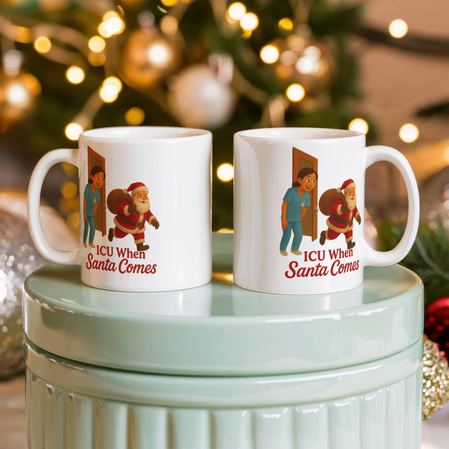 ICU When Santa Comes – Funny CNA Nurse Christmas Coffee Mug | Holiday Santa Hospital Cup | 11oz & 15oz Ceramic