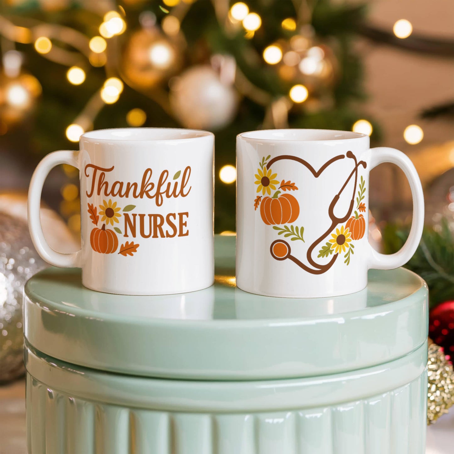 Thankful Nurse Fall Mug – Autumn Pumpkin & Sunflower Coffee Cup | Nurse Appreciation Gift, Healthcare Worker Fall Drinkware