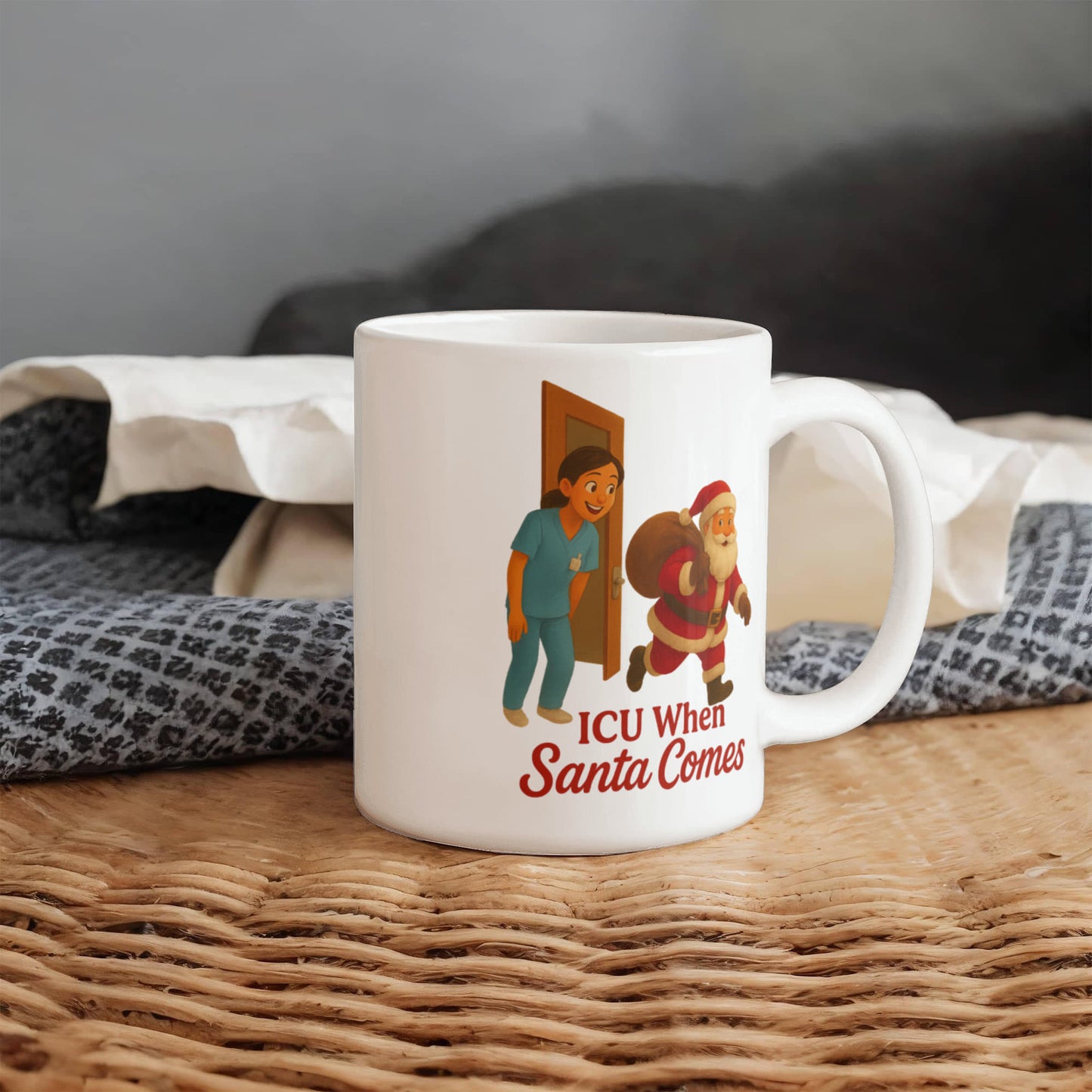 ICU When Santa Comes – Funny CNA Nurse Christmas Coffee Mug | Holiday Santa Hospital Cup | 11oz & 15oz Ceramic