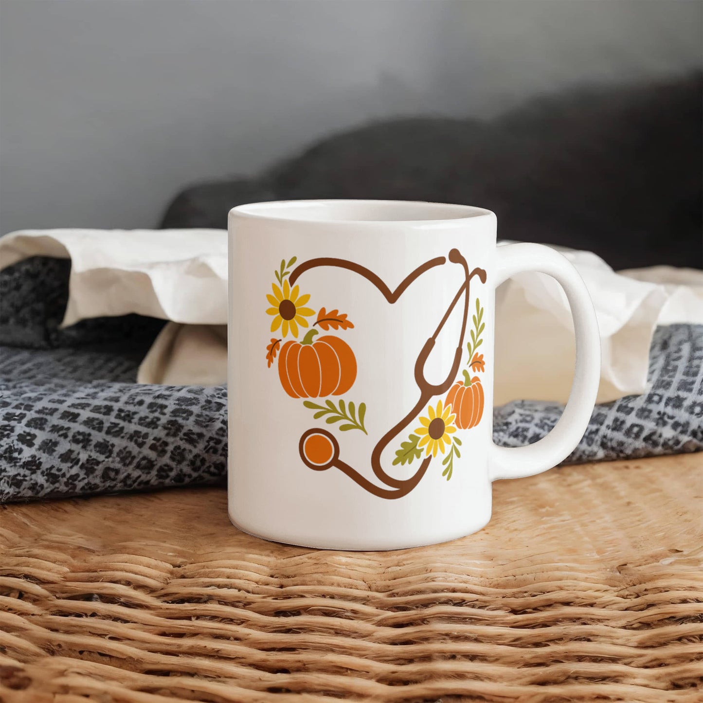 Thankful Nurse Fall Mug – Autumn Pumpkin & Sunflower Coffee Cup | Nurse Appreciation Gift, Healthcare Worker Fall Drinkware