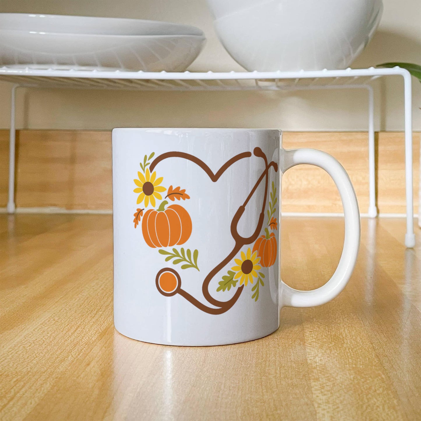 Thankful Nurse Fall Mug – Autumn Pumpkin & Sunflower Coffee Cup | Nurse Appreciation Gift, Healthcare Worker Fall Drinkware