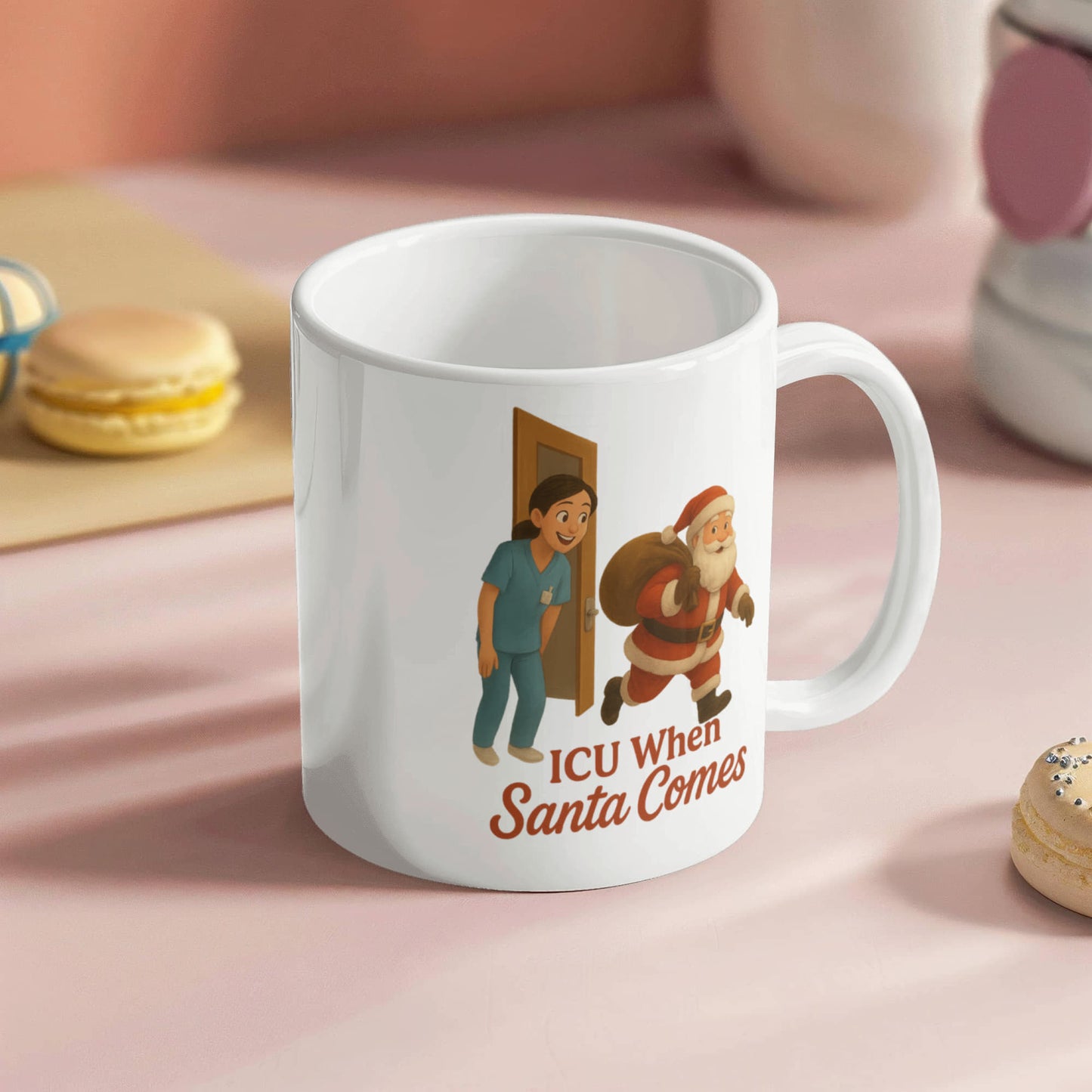 ICU When Santa Comes – Funny CNA Nurse Christmas Coffee Mug | Holiday Santa Hospital Cup | 11oz & 15oz Ceramic