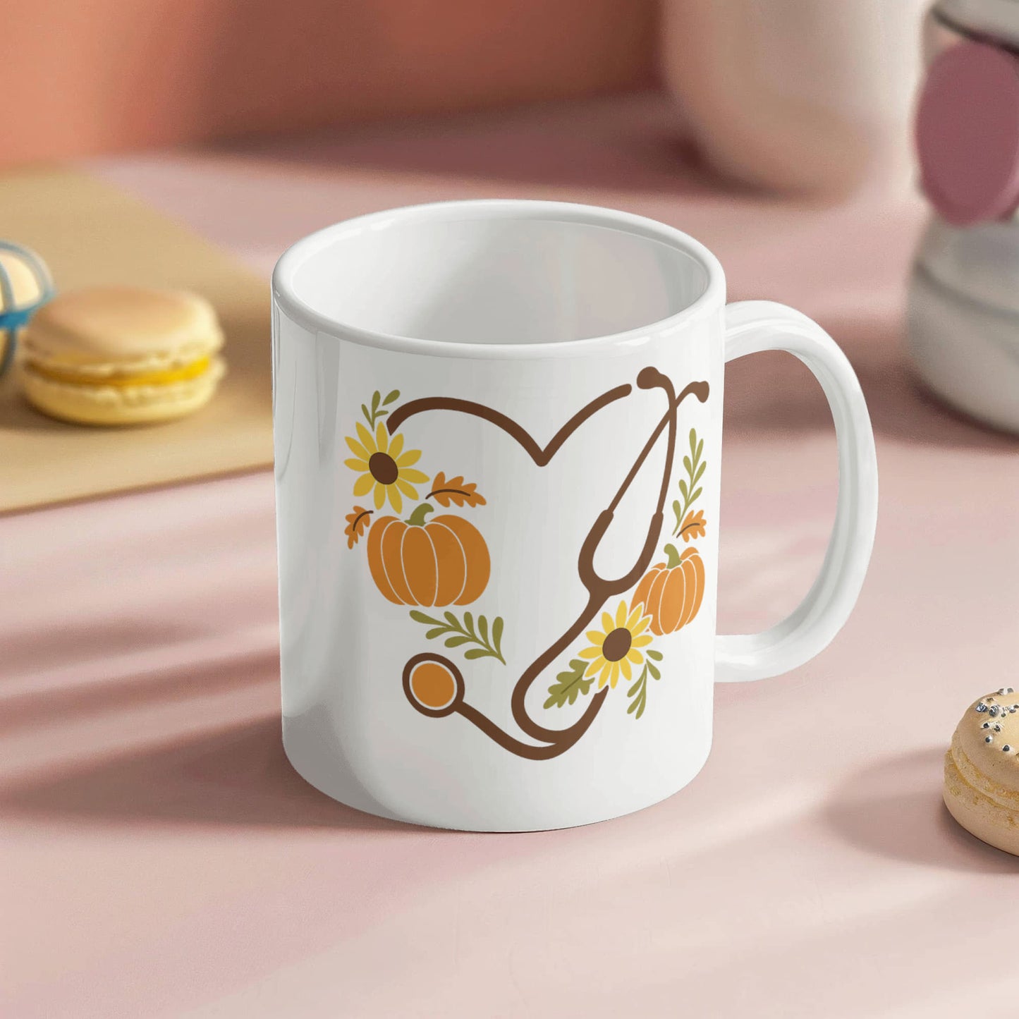 Thankful Nurse Fall Mug – Autumn Pumpkin & Sunflower Coffee Cup | Nurse Appreciation Gift, Healthcare Worker Fall Drinkware