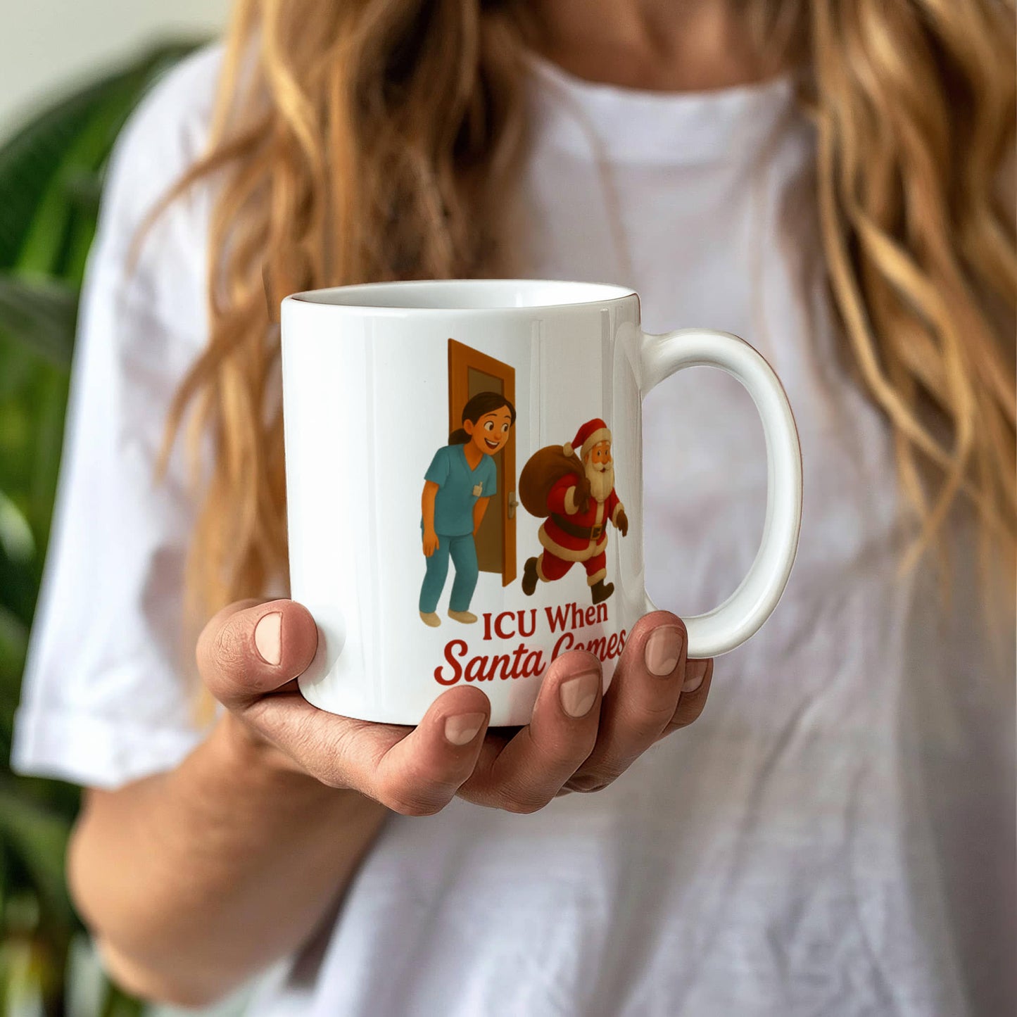ICU When Santa Comes – Funny CNA Nurse Christmas Coffee Mug | Holiday Santa Hospital Cup | 11oz & 15oz Ceramic