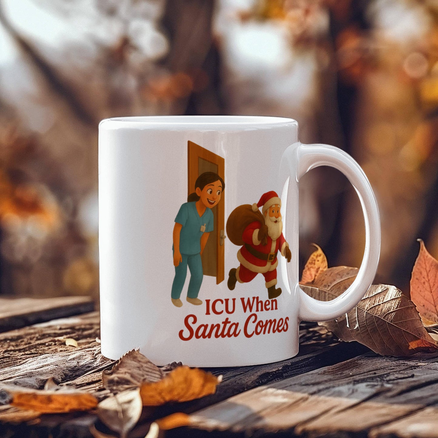 ICU When Santa Comes – Funny CNA Nurse Christmas Coffee Mug | Holiday Santa Hospital Cup | 11oz & 15oz Ceramic