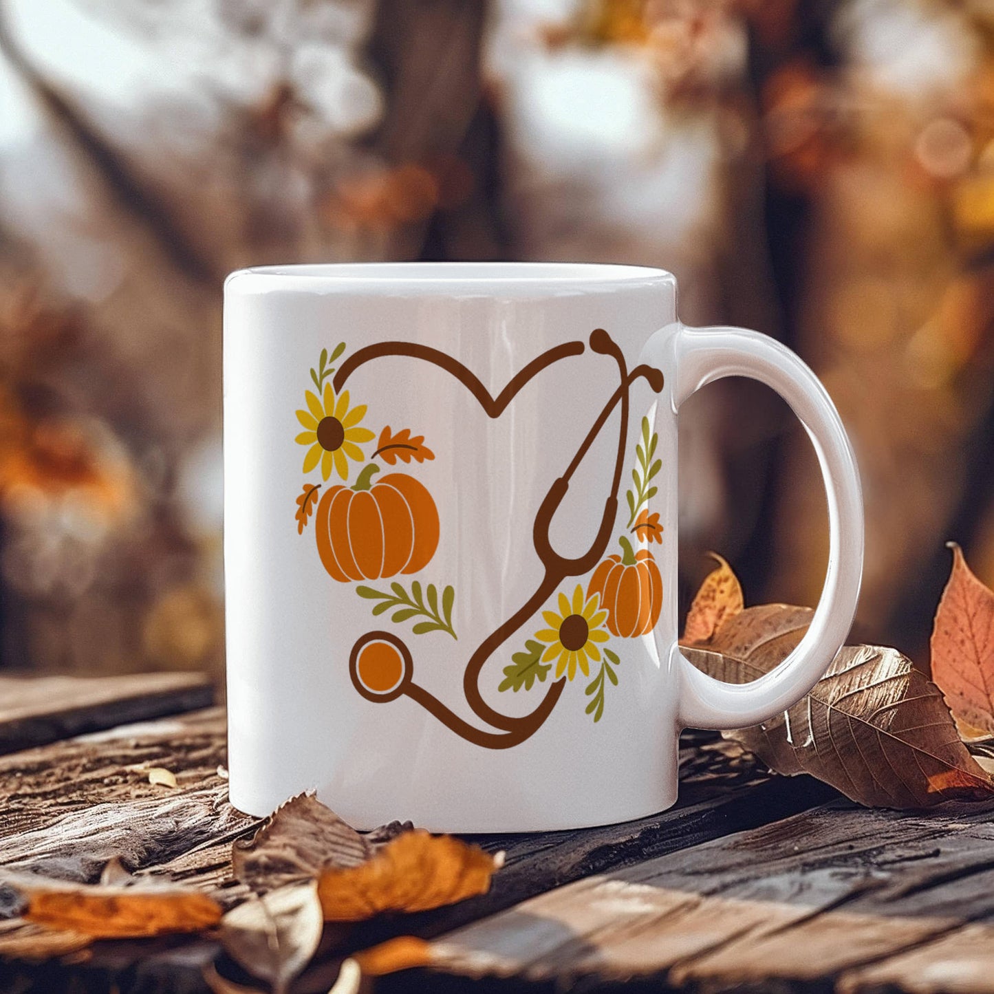Thankful Nurse Fall Mug – Autumn Pumpkin & Sunflower Coffee Cup | Nurse Appreciation Gift, Healthcare Worker Fall Drinkware