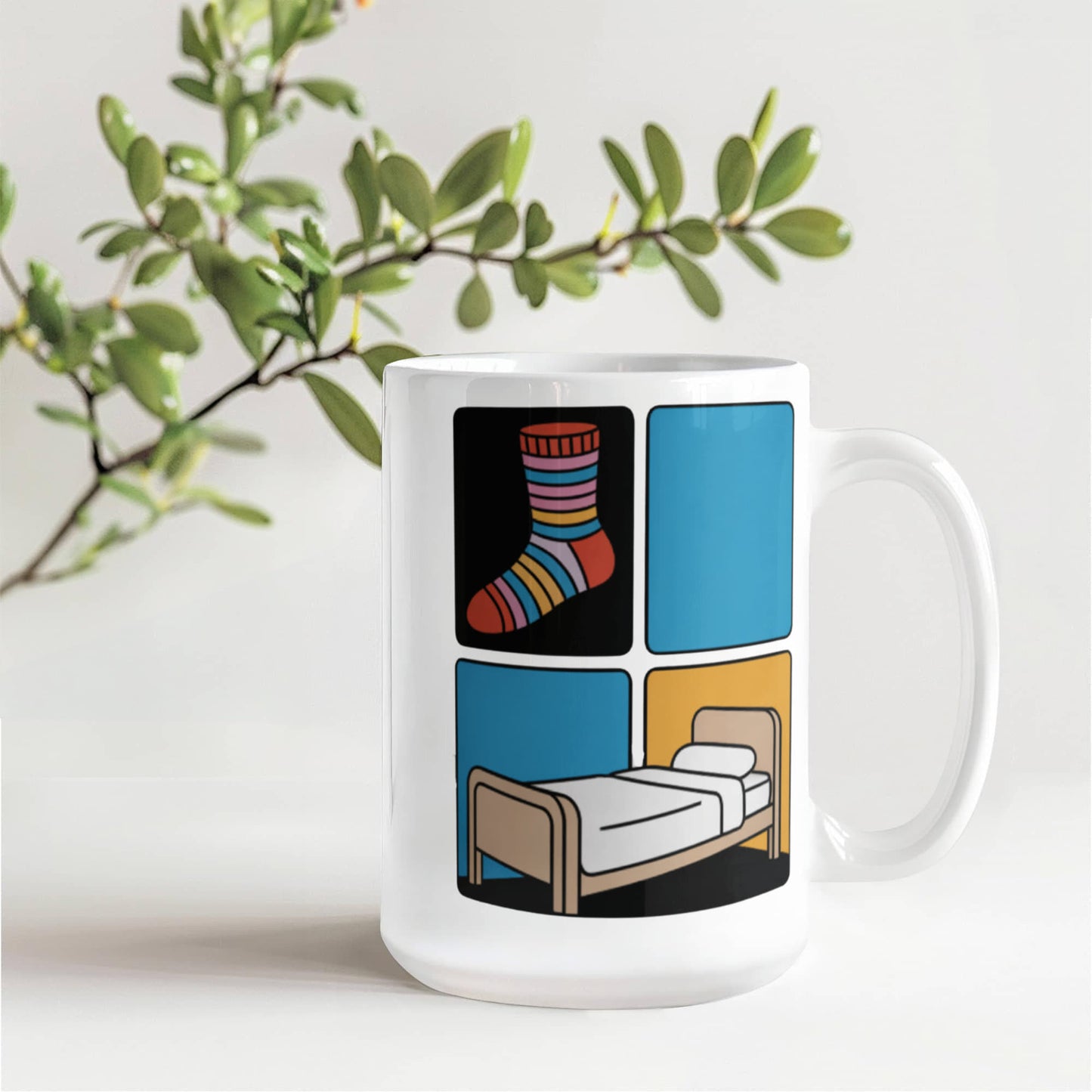 Funny Nurse Mug | Sock Blue Bed BIMS Test Joke | 15oz Ceramic Mug for Healthcare Workers & Nursing Students