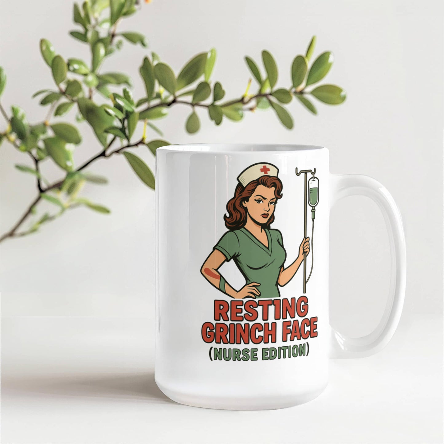Resting Grinch Face (Nurse Edition) – Funny Nurse Christmas Coffee Mug | Holiday Nurse Gift | 11oz & 15oz Ceramic Cup