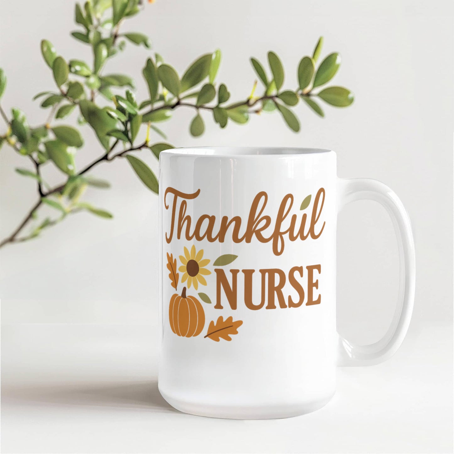 Thankful Nurse Fall Mug – Autumn Pumpkin & Sunflower Coffee Cup | Nurse Appreciation Gift, Healthcare Worker Fall Drinkware
