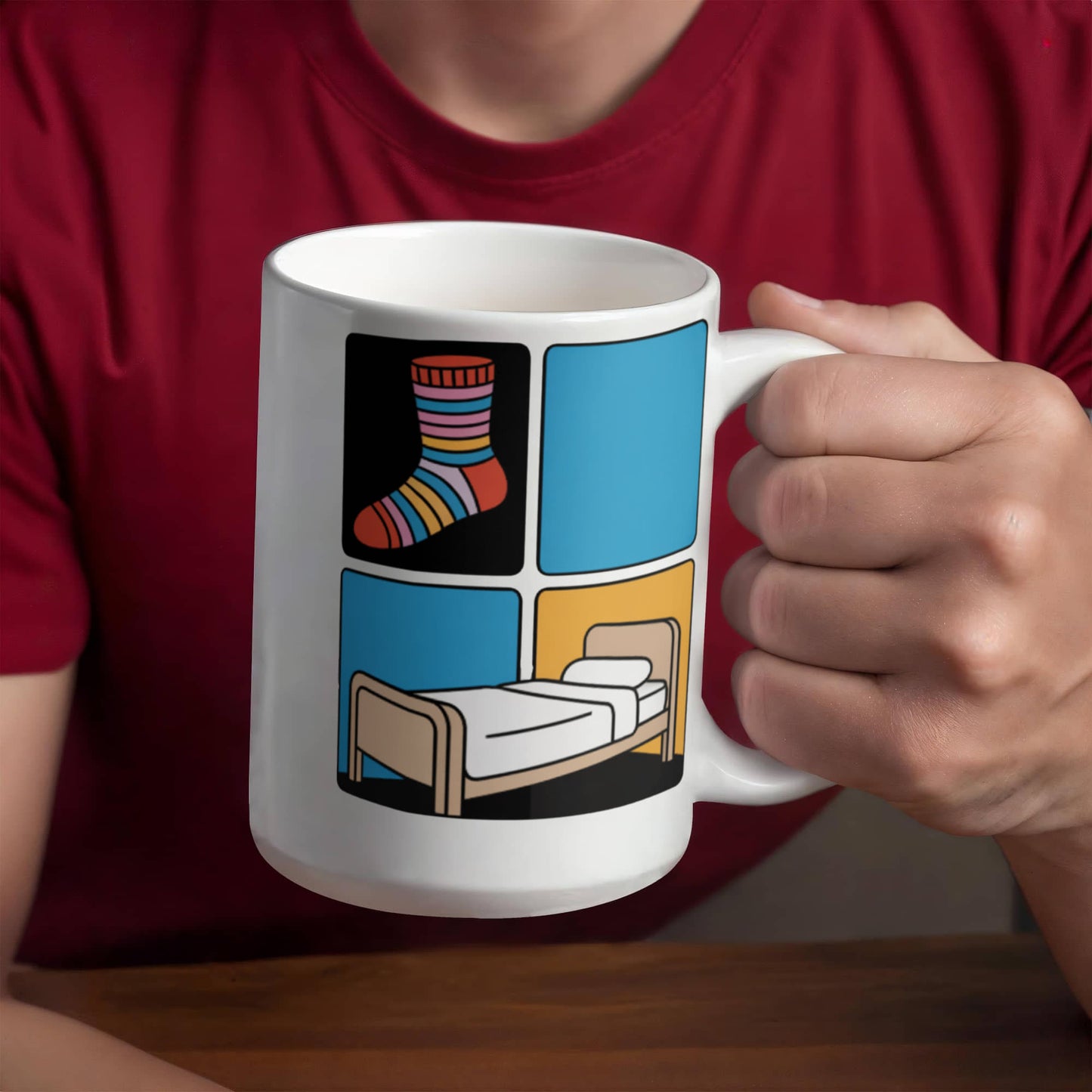 Funny Nurse Mug | Sock Blue Bed BIMS Test Joke | 15oz Ceramic Mug for Healthcare Workers & Nursing Students