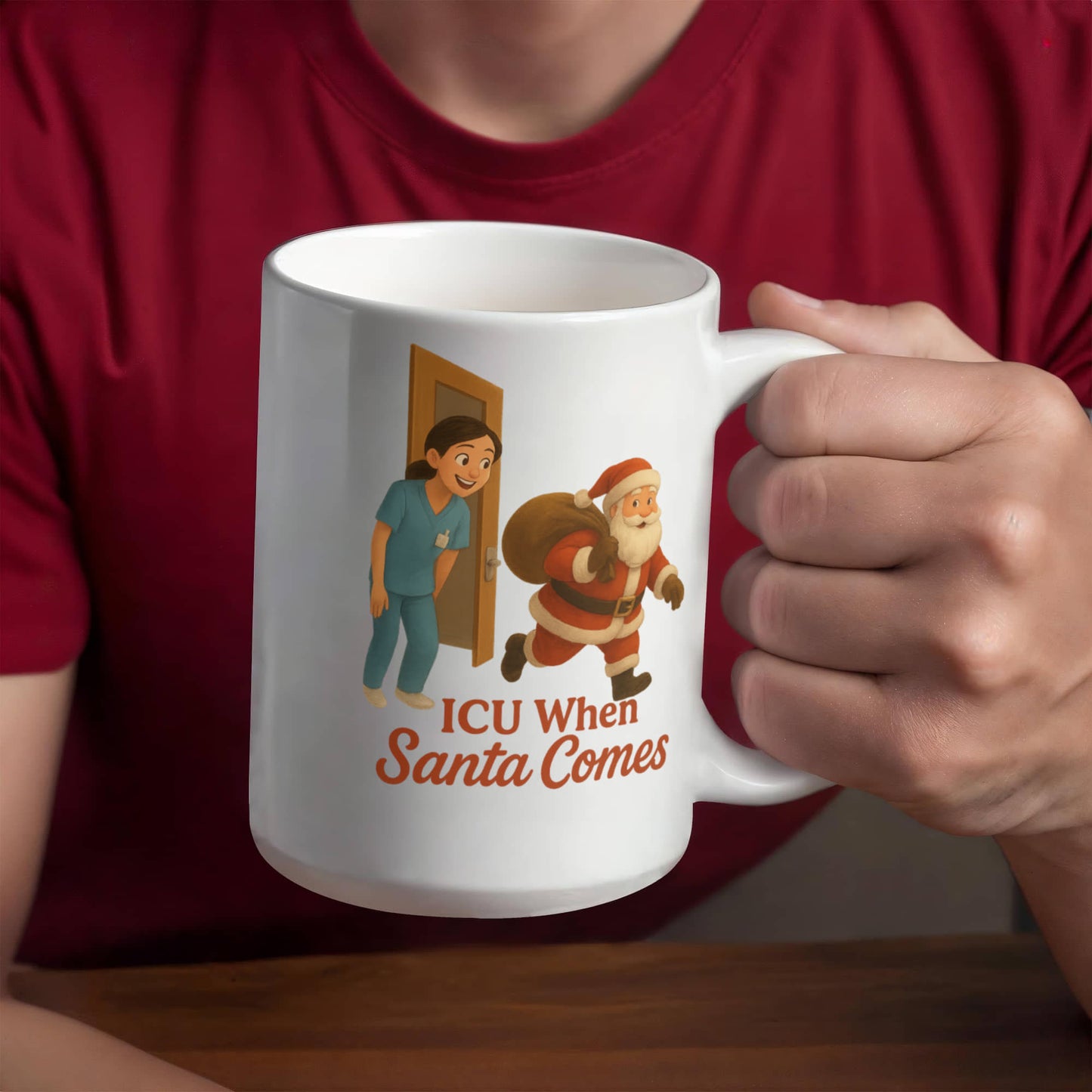 ICU When Santa Comes – Funny CNA Nurse Christmas Coffee Mug | Holiday Santa Hospital Cup | 11oz & 15oz Ceramic