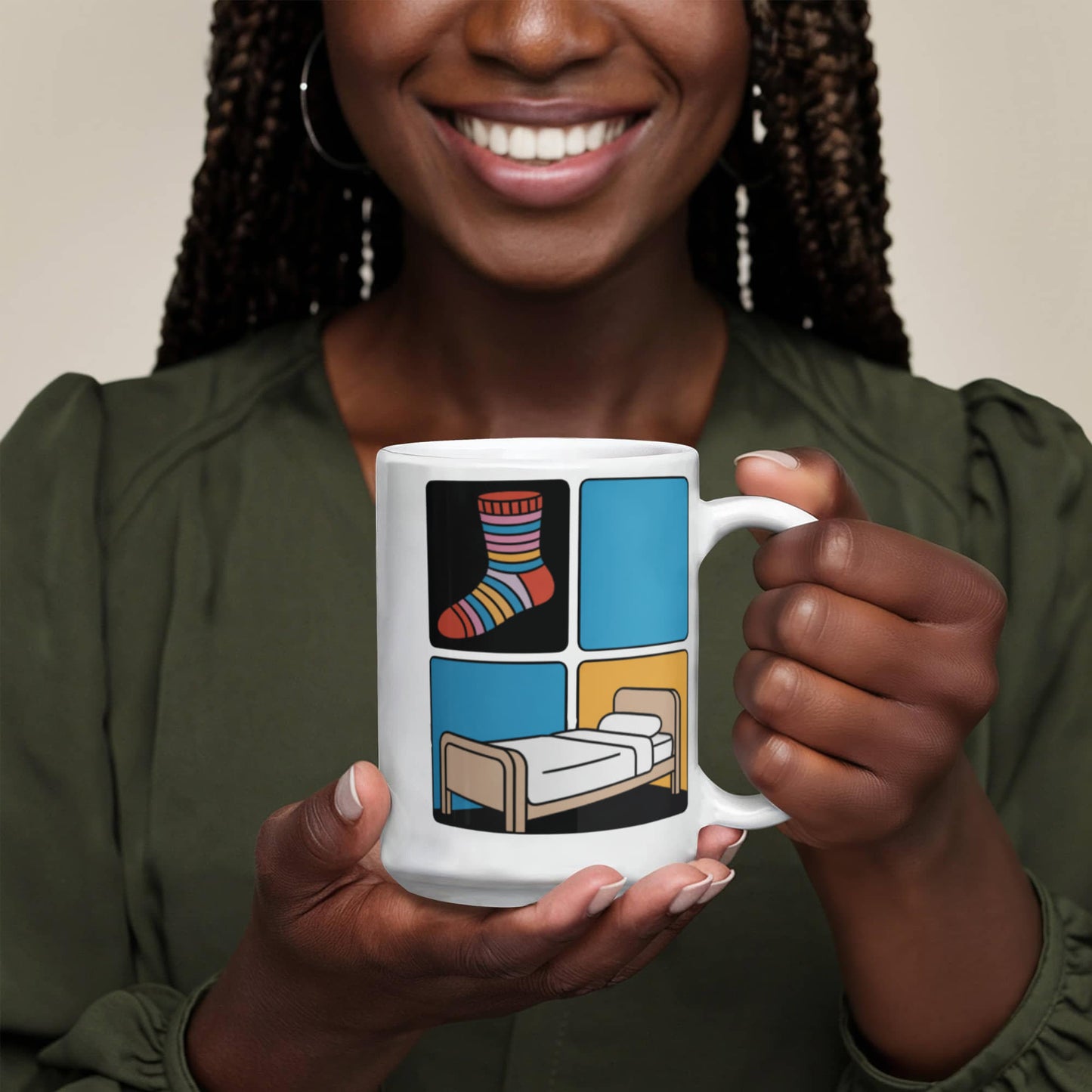 Funny Nurse Mug | Sock Blue Bed BIMS Test Joke | 15oz Ceramic Mug for Healthcare Workers & Nursing Students