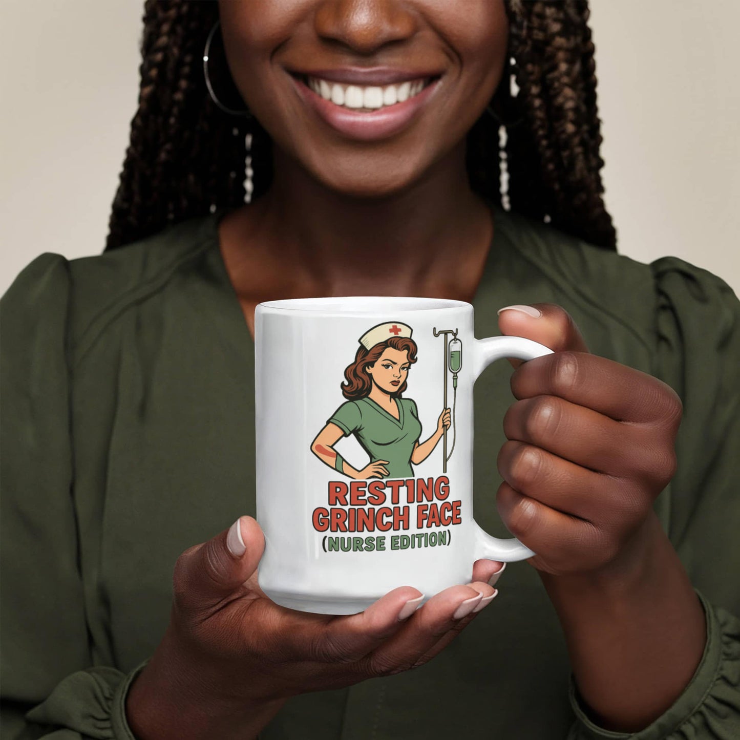 Resting Grinch Face (Nurse Edition) – Funny Nurse Christmas Coffee Mug | Holiday Nurse Gift | 11oz & 15oz Ceramic Cup