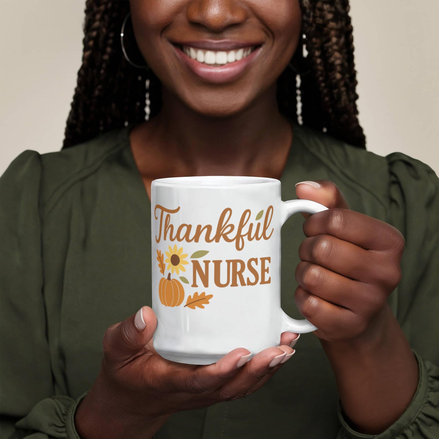 Thankful Nurse Fall Mug – Autumn Pumpkin & Sunflower Coffee Cup | Nurse Appreciation Gift, Healthcare Worker Fall Drinkware