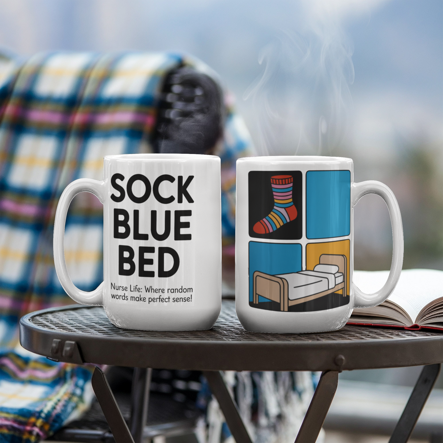 Funny Nurse Mug | Sock Blue Bed BIMS Test Joke | 15oz Ceramic Mug for Healthcare Workers & Nursing Students