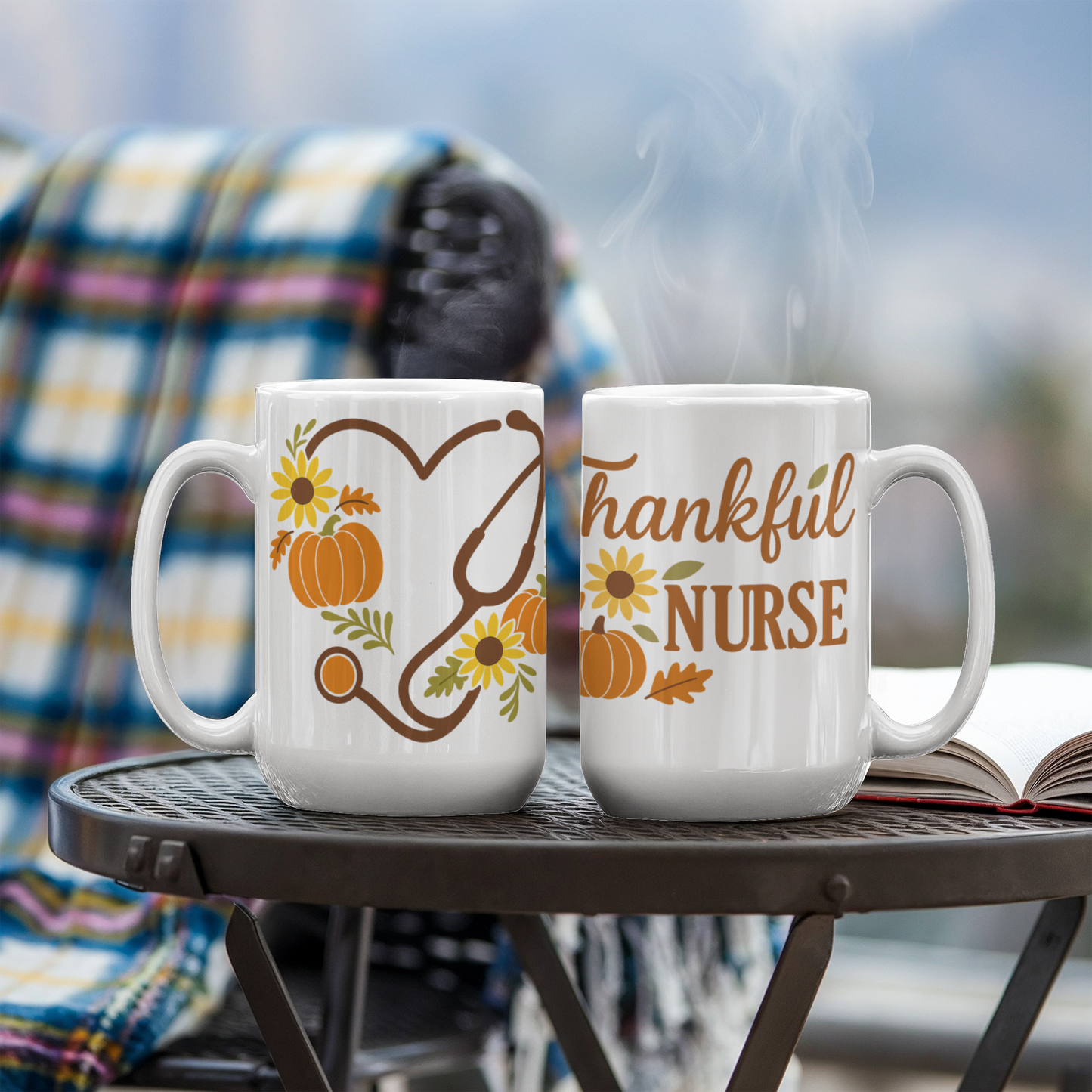 Thankful Nurse Fall Mug – Autumn Pumpkin & Sunflower Coffee Cup | Nurse Appreciation Gift, Healthcare Worker Fall Drinkware