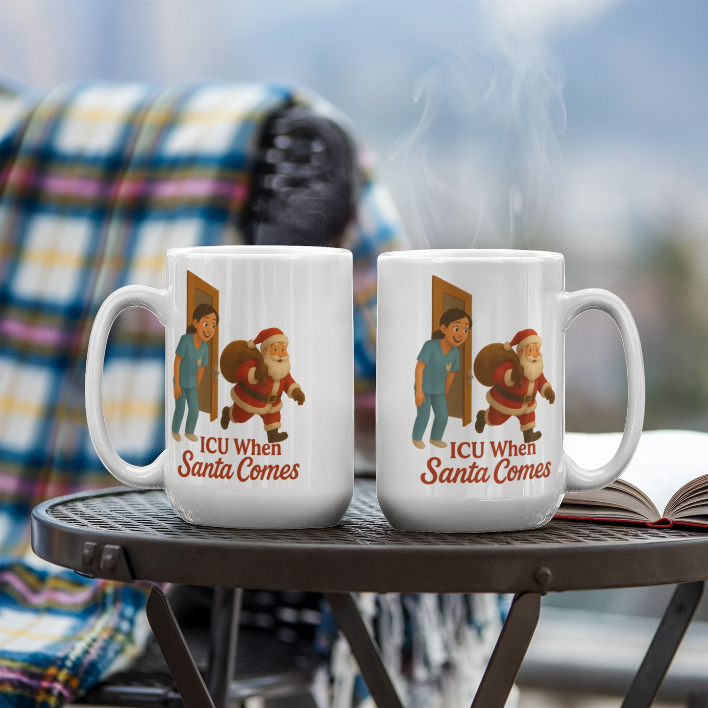 ICU When Santa Comes – Funny CNA Nurse Christmas Coffee Mug | Holiday Santa Hospital Cup | 11oz & 15oz Ceramic