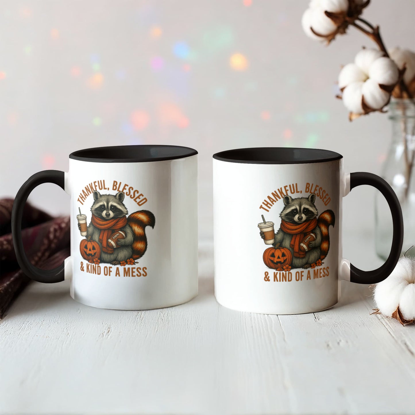 Thankful Blessed & Kind of a Mess Raccoon Fall Mug | Cute Autumn Coffee Cup | Cozy Thanksgiving Gift Idea