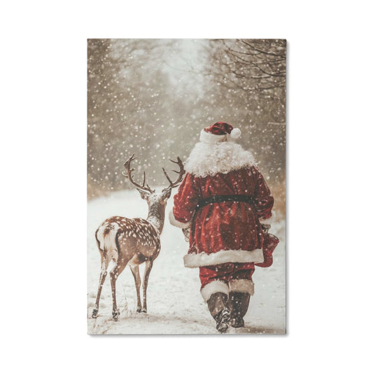 Vintage Santa and Reindeer Winter Wall Art | Christmas Snow Scene Photography Print | Cozy Rustic Holiday Home Décor