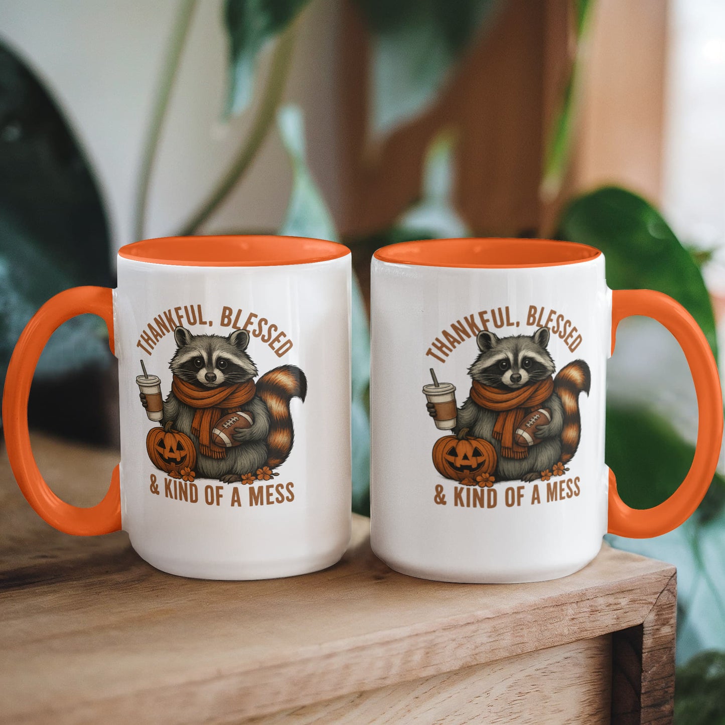 Thankful Blessed & Kind of a Mess Raccoon Fall Mug | Cute Autumn Coffee Cup | Cozy Thanksgiving Gift Idea