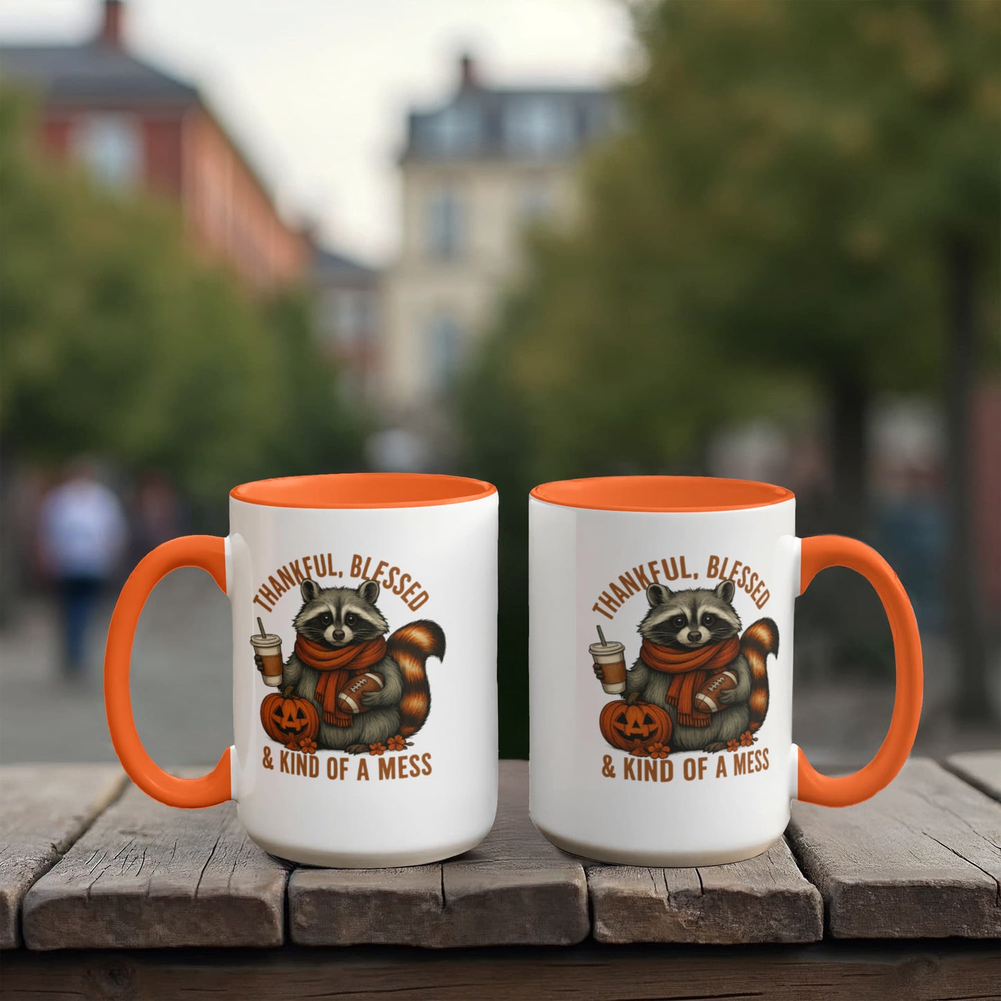 Thankful Blessed & Kind of a Mess Raccoon Fall Mug | Cute Autumn Coffee Cup | Cozy Thanksgiving Gift Idea