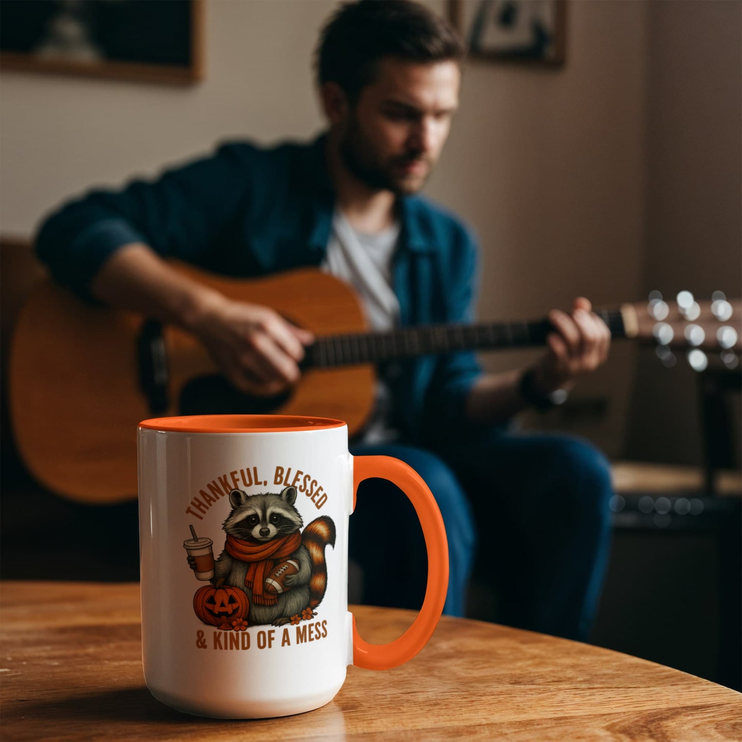 Thankful Blessed & Kind of a Mess Raccoon Fall Mug | Cute Autumn Coffee Cup | Cozy Thanksgiving Gift Idea